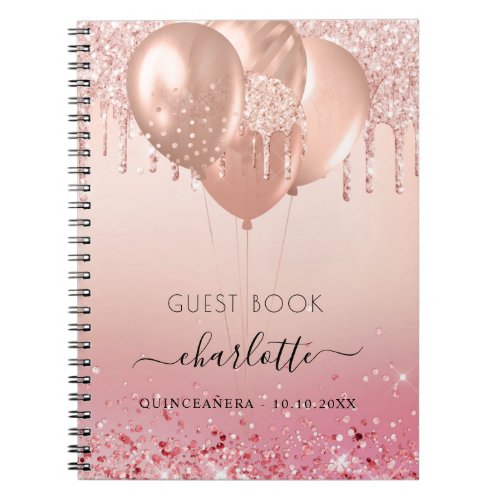 Guest book Quinceanera rose gold pink glitter 