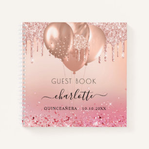 Guest book Quinceanera rose gold pink glitter