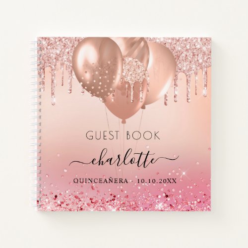 Guest book Quinceanera rose gold pink glitter 