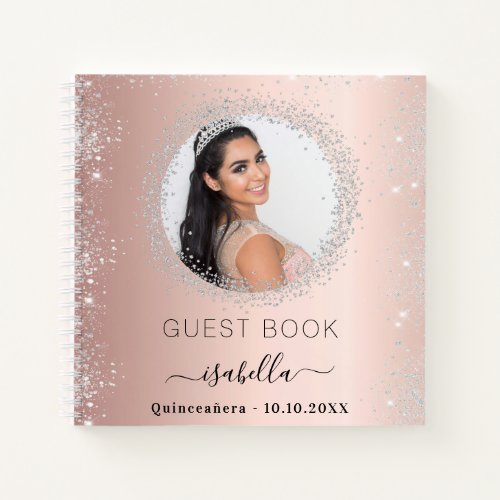 Guest book Quinceanera rose gold silver photo