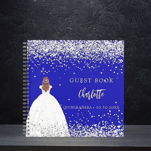 Guest book Quinceanera royal blue dress glitter