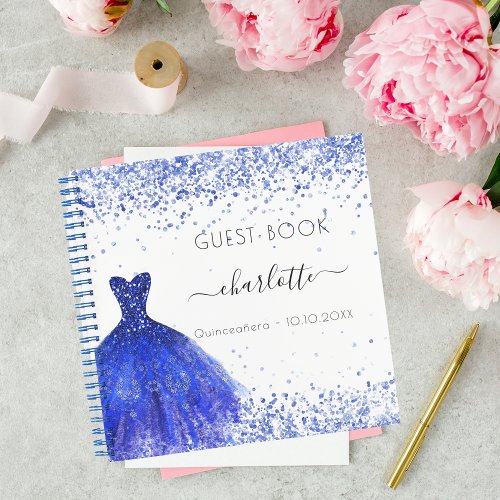 Guest book Quinceanera royal blue dress white
