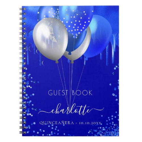 Guest book Quinceanera royal blue drips balloons