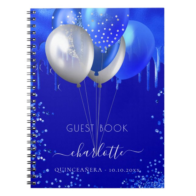 Guest book Quinceanera royal blue drips balloons (Front)