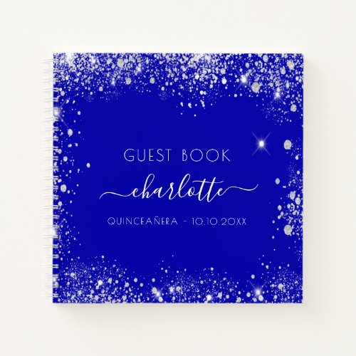 Guest book Quinceanera royal blue silver glitter