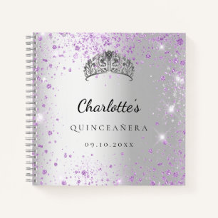 Guest book Quinceañera silver lavend glitter tiara