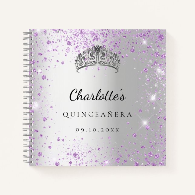 Guest book Quinceañera silver lavend glitter tiara (Front)
