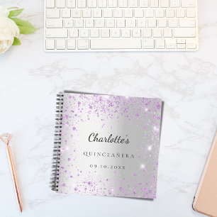 Guest book Quinceañera silver purple glitter name