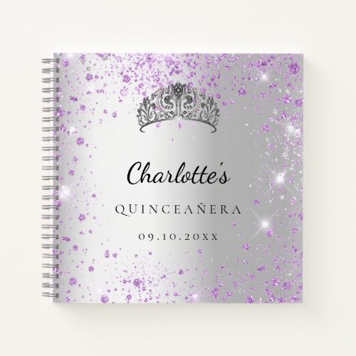 Guest book Quinceaera silver purple glitter tiara