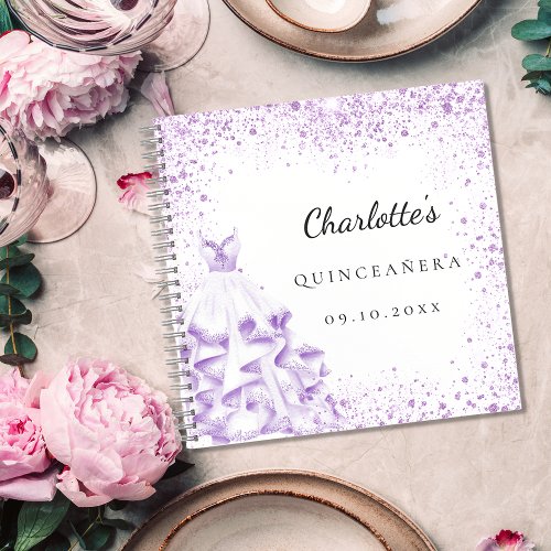 Guest book Quinceaera silver violet dress elegant
