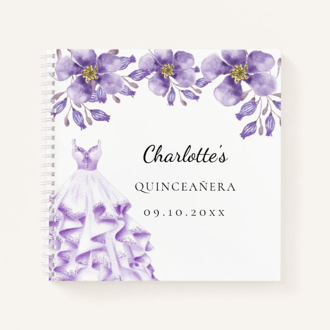 Guest book Quinceanera violet dress floral (Front)