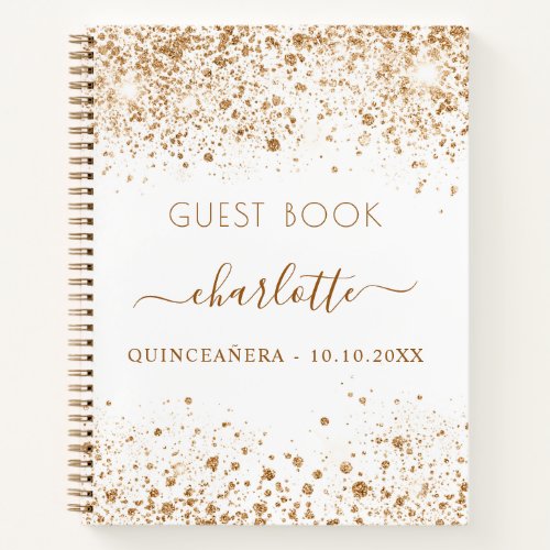 Guest book Quinceanera white gold glitter name