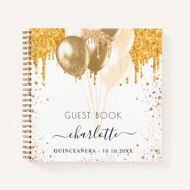 Guest book quinceanera white gold glitter name (Front)