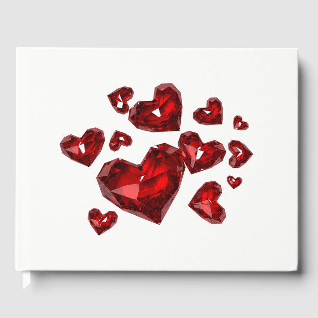 Guest Book-Red Jeweled Hearts Book (Front)