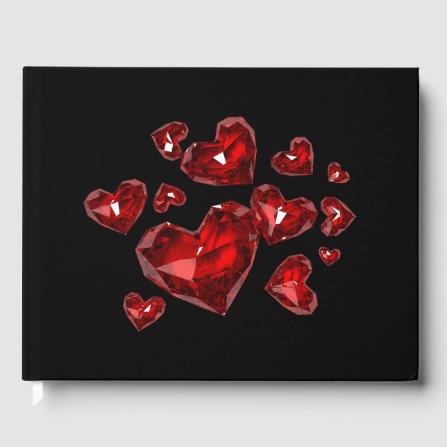 Guest Book-Red Jeweled Hearts Guest Book (Front)