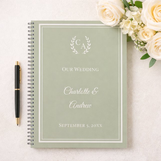 Guest Book sage green monogrammed wedding (Creator Uploaded)