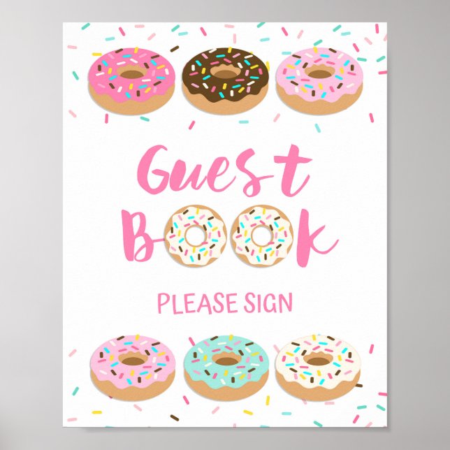 Guest Book Sign Pink Donut Table Sign (Front)