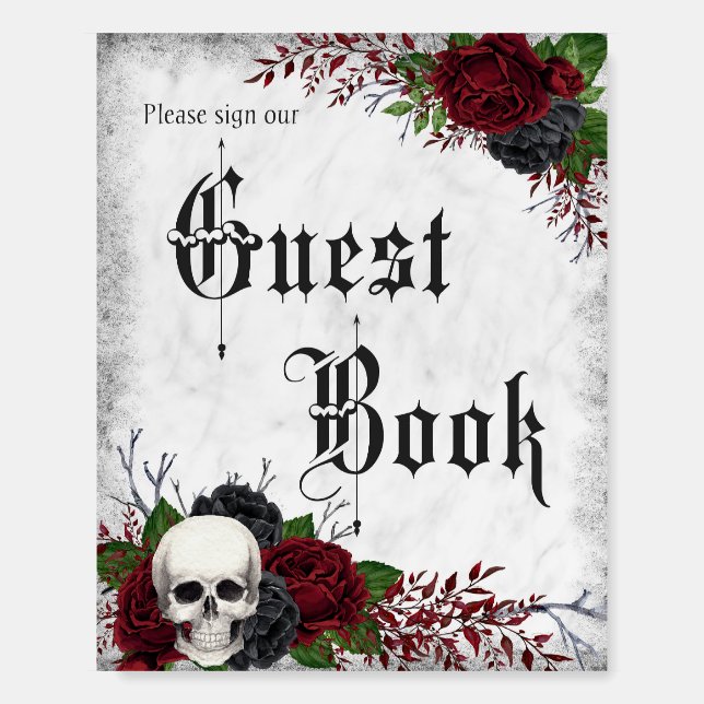 Guest Book Sign, Skull and Roses, Gothic Wedding Foam Board (Front)