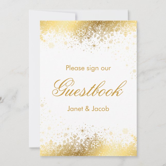 Guest Book Sign - Stylish White and Gold Snowflake (Front)