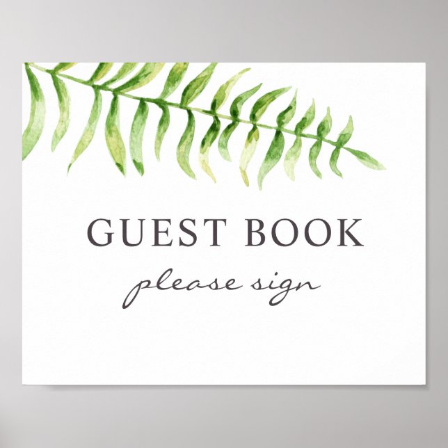 Guest book sign. Watercolor fern. Greenery wedding (Front)