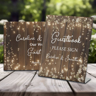 Guest Book Signing Wood Sign String Lights