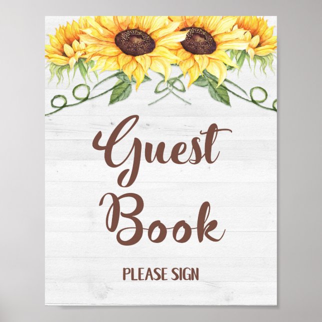 GUEST BOOK Sunflowers Party or Shower Sign (Front)
