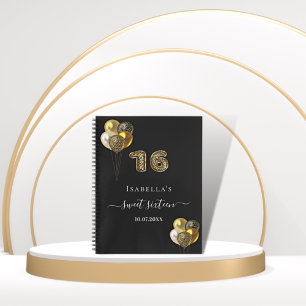 Guest book Sweet 16 black gold leopard print