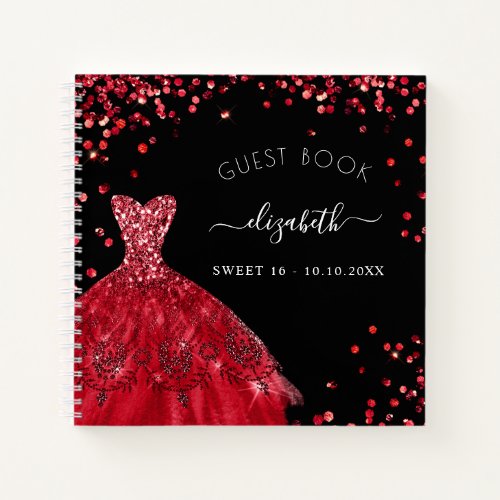 Guest book Sweet 16 black red dress glitter