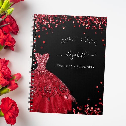 Guest book Sweet 16 black red dress glitter