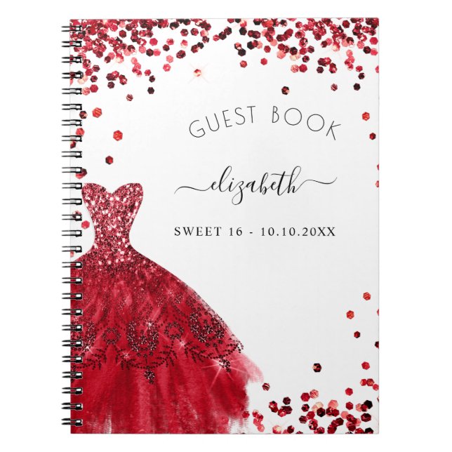 Guest book Sweet 16 black red dress glitter  (Front)