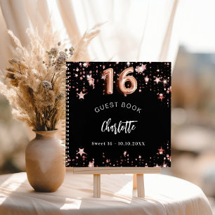 Guest book Sweet 16 black rose gold stars