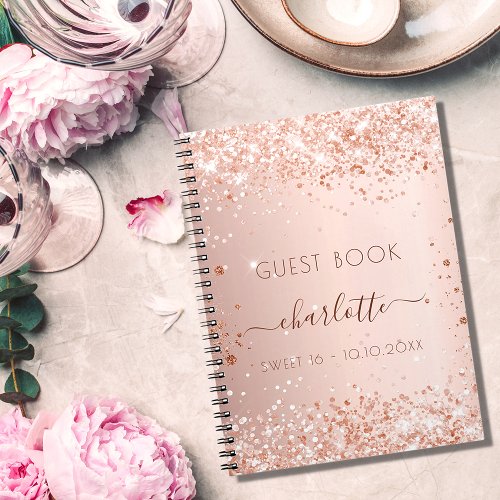 Guest book Sweet 16 blush rose gold sparkles