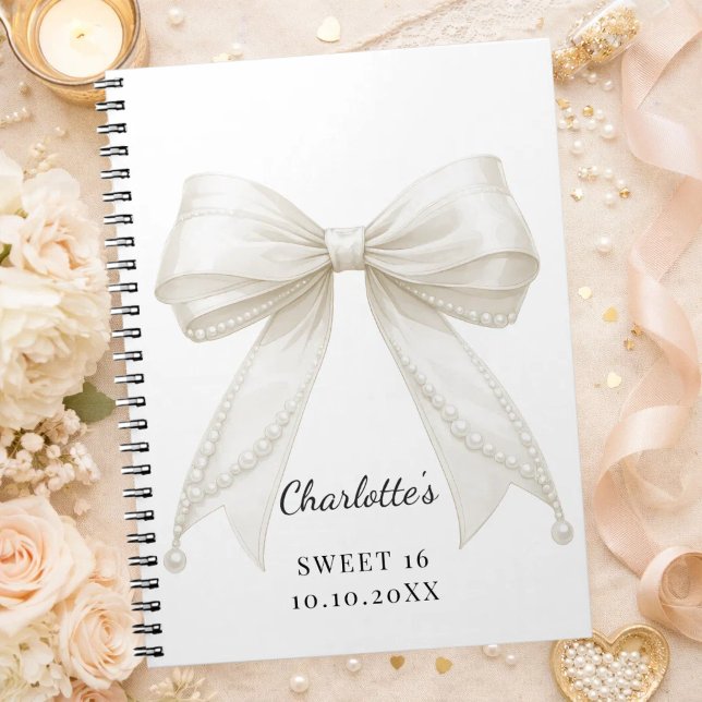 Guest book Sweet 16 bow ivory pearls affordable (Creator Uploaded)