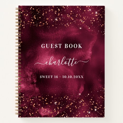 Guest book Sweet 16 burgundy rose gold glitter