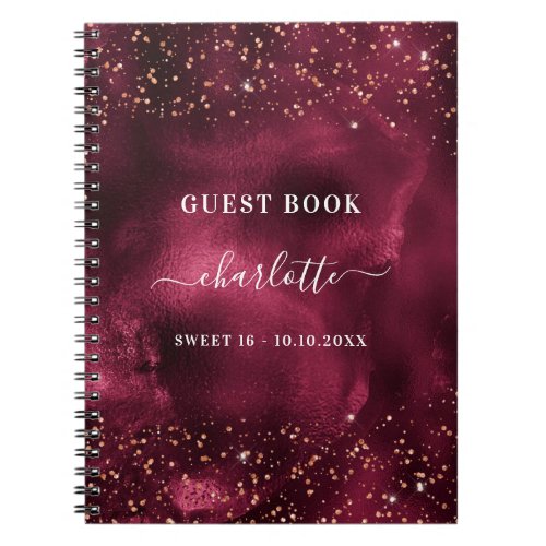 Guest book Sweet 16 burgundy rose gold glitter