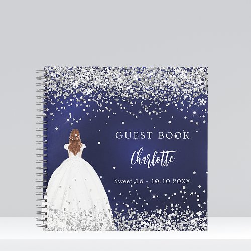 Guest book Sweet 16 navy blue dress glitter
