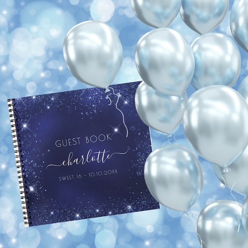 Guest book Sweet 16 navy blue glitter sparkles