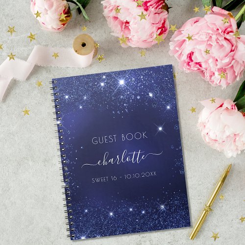 Guest book Sweet 16 navy blue glitter sparkles