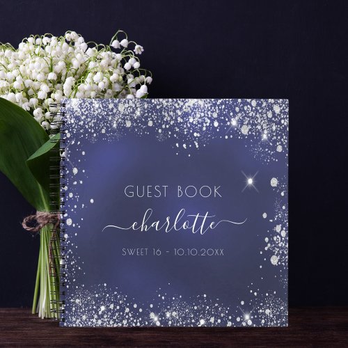 Guest book Sweet 16 navy blue silver glitter