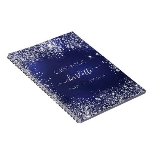 Guest book Sweet 16 navy blue silver glitter Zazzle
