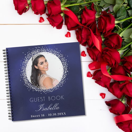 Guest book Sweet 16 navy blue silver photo