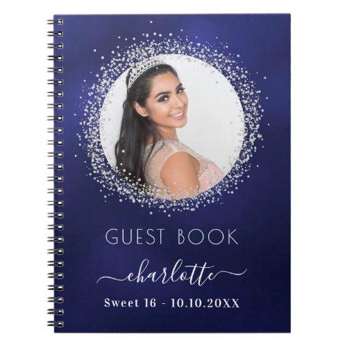 Guest book Sweet 16 navy blue silver photo