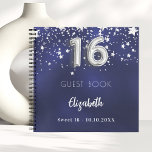 Guest book Sweet 16 navy blue silver stars<br><div class="desc">A navy blue background color with faux silver stars. The blue color is uneven.  Add your name,  text.</div>