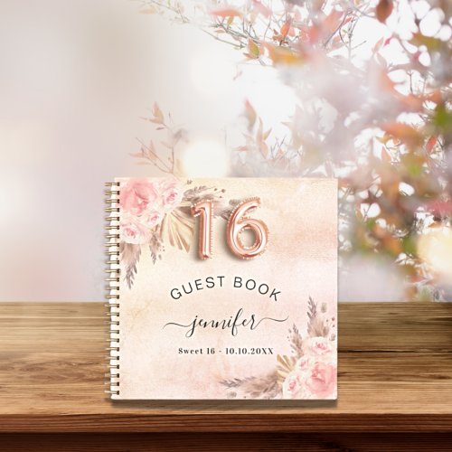 Guest book Sweet 16 pampas grass rose gold