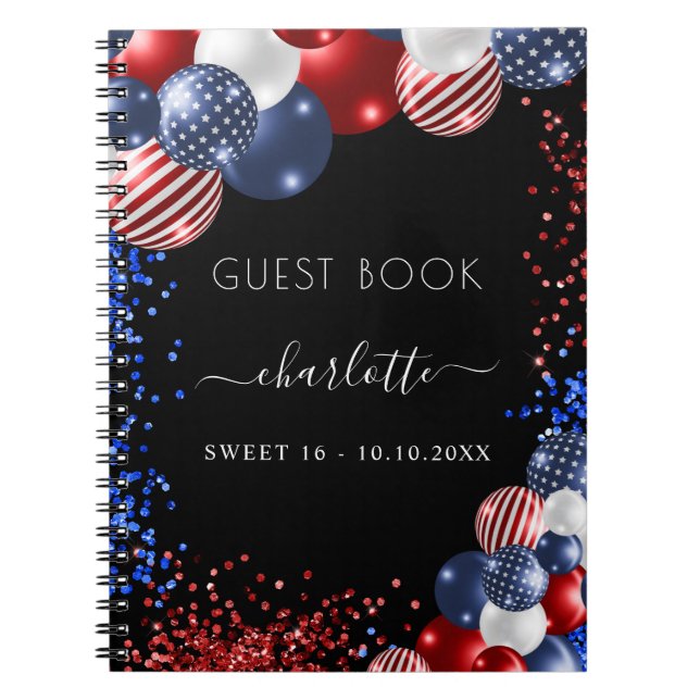 Guest book Sweet 16 patriotic red white blue  (Front)