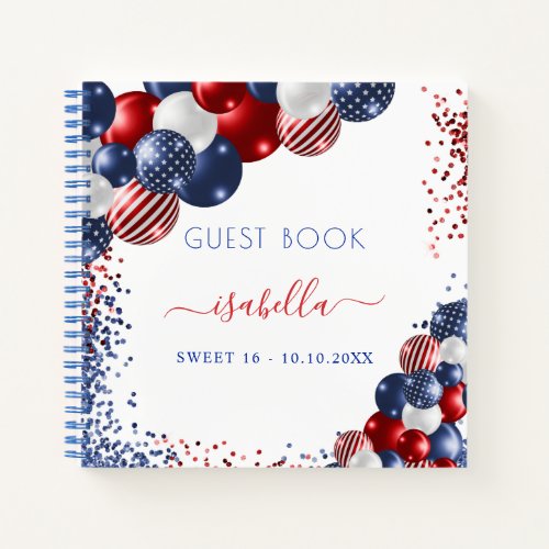 Guest book Sweet 16 red white blue patriotic