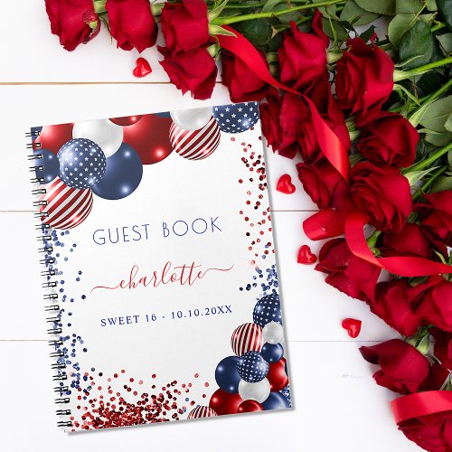 Guest book Sweet 16 red white blue patriotic USA