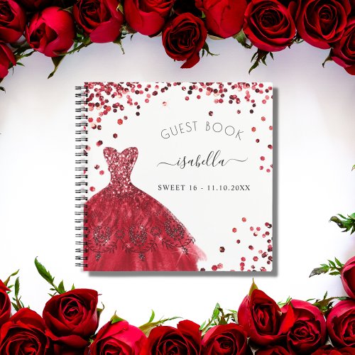 Guest book Sweet 16 red white dress glitter 