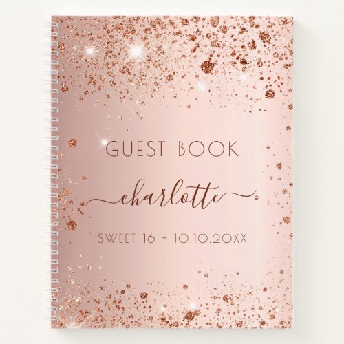 Guest book Sweet 16 rose gold blush glitter