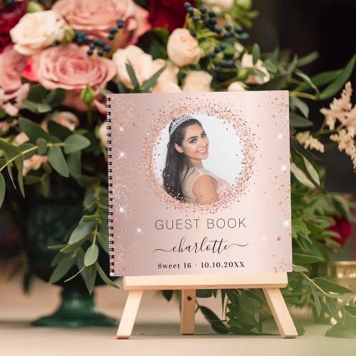Guest book Sweet 16 rose gold blush photo